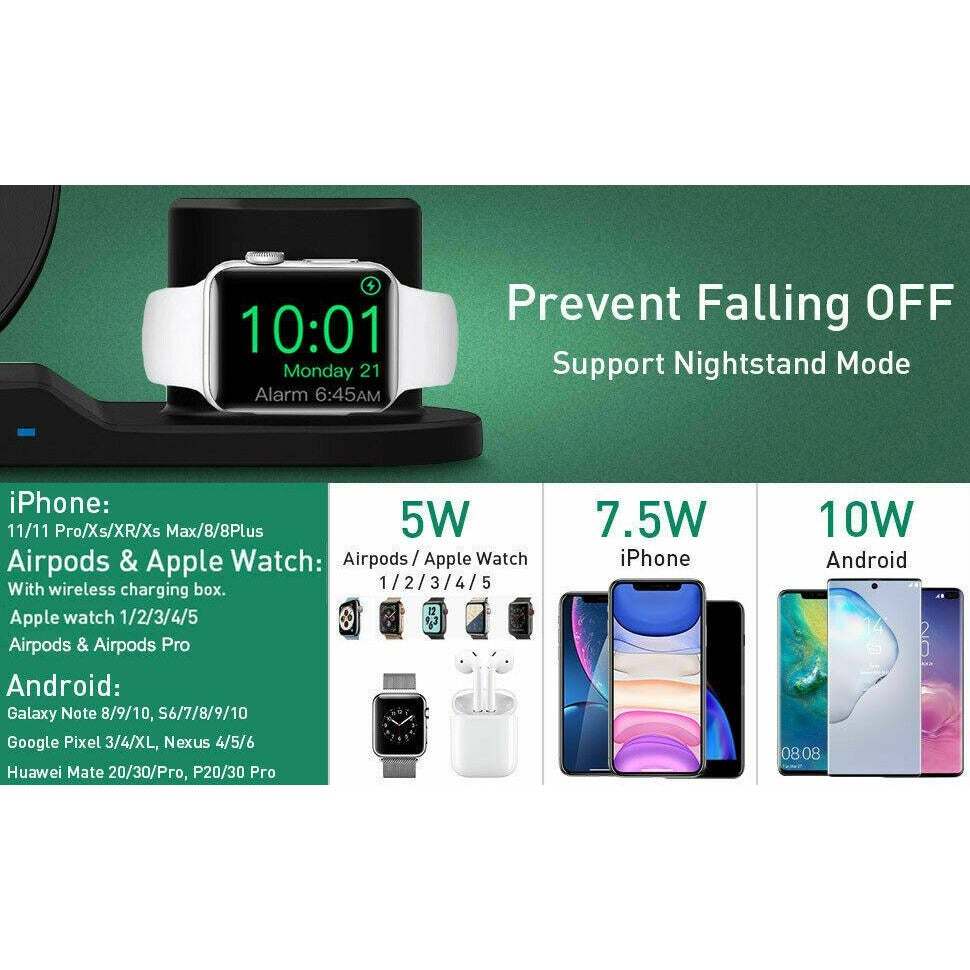 Wireless Fast Charge Stand Dock 3in1 Phone Charging Watch Ear Pods Charger